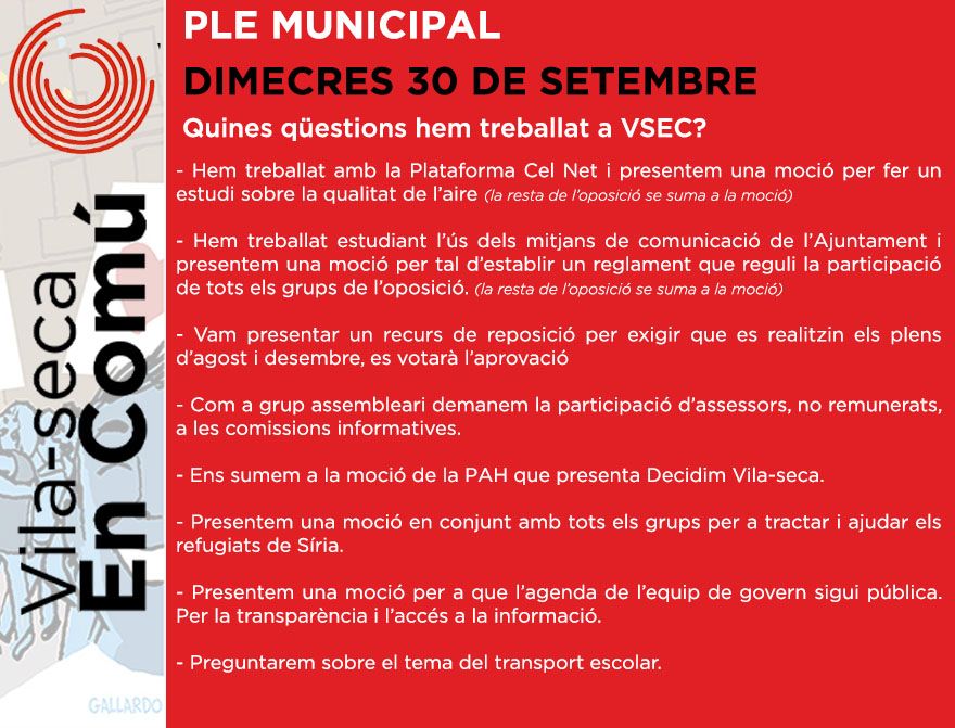 Ple municipal dimecres 30 de setembre